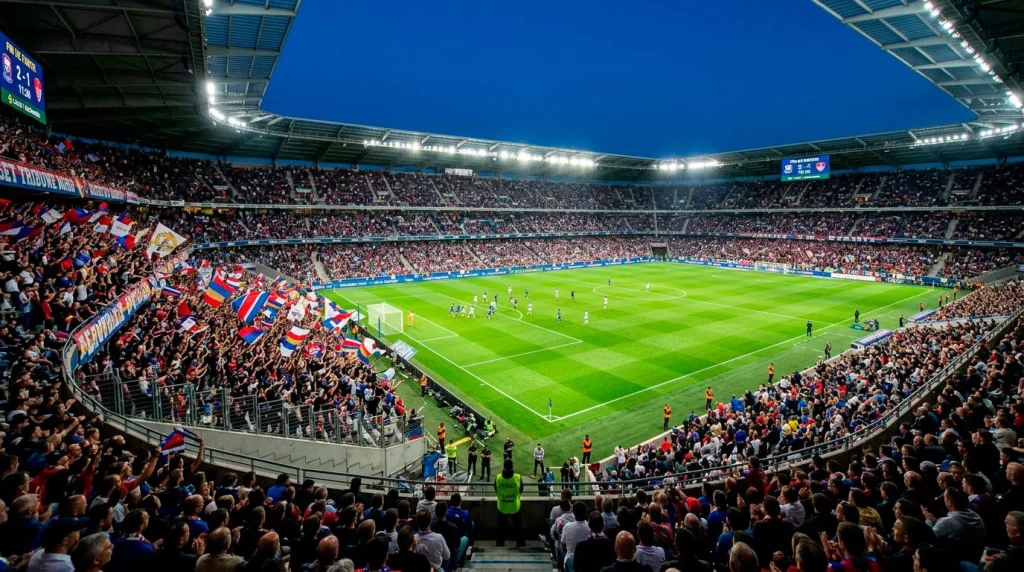 Stade de Ligue 1 rempli lors d'un match du championnat de France