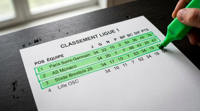 Classement Ligue 1 avec analyse des cotes pour le Top 4 et les qualifications européennes